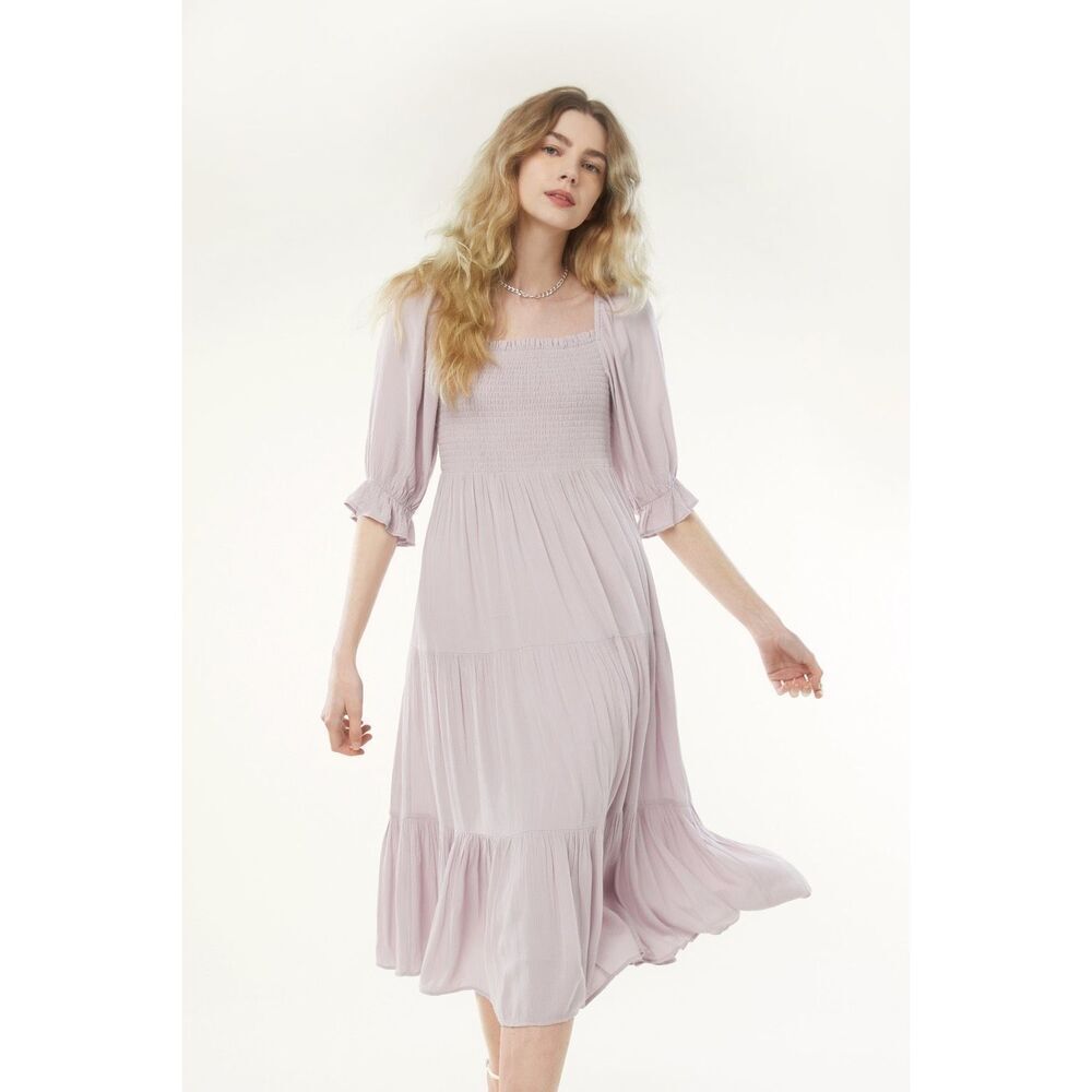 Oak + Fort Smocked Midi Dress in Iris Size Small